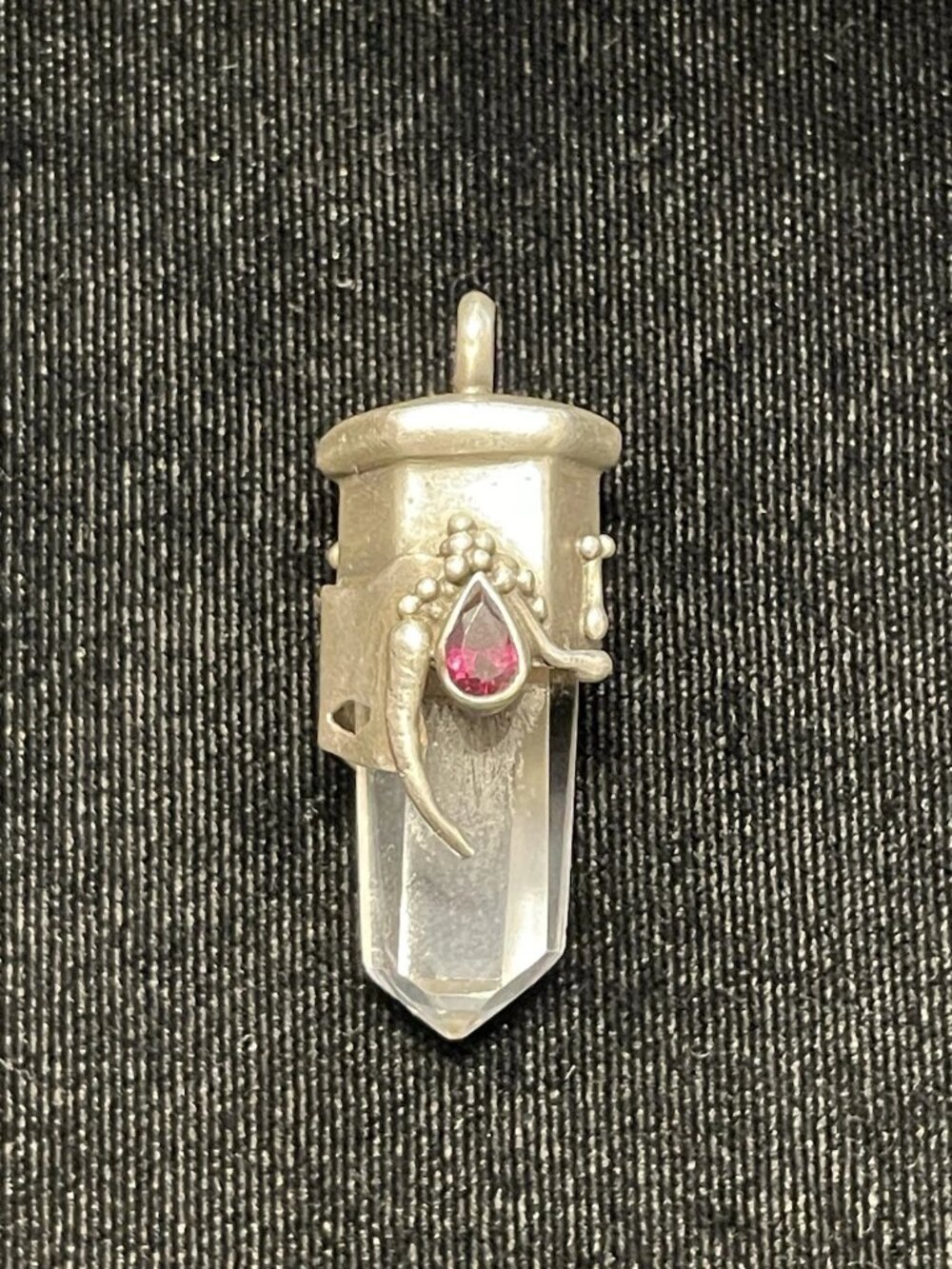 Sterling Silver Quartz Point & Pink Tourmaline Pendant 1.5 Inches